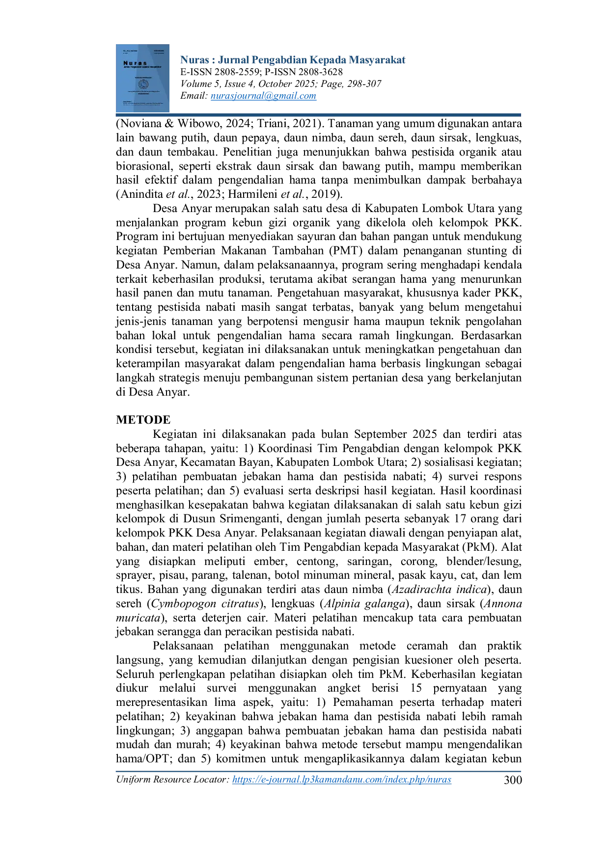 JURIS Pelatihan Pembuatan Jebakan Hama dan Pestisida Nabati untuk Mengatasi Hama di Kebun Gizi Kelompok PKK Desa Anyar