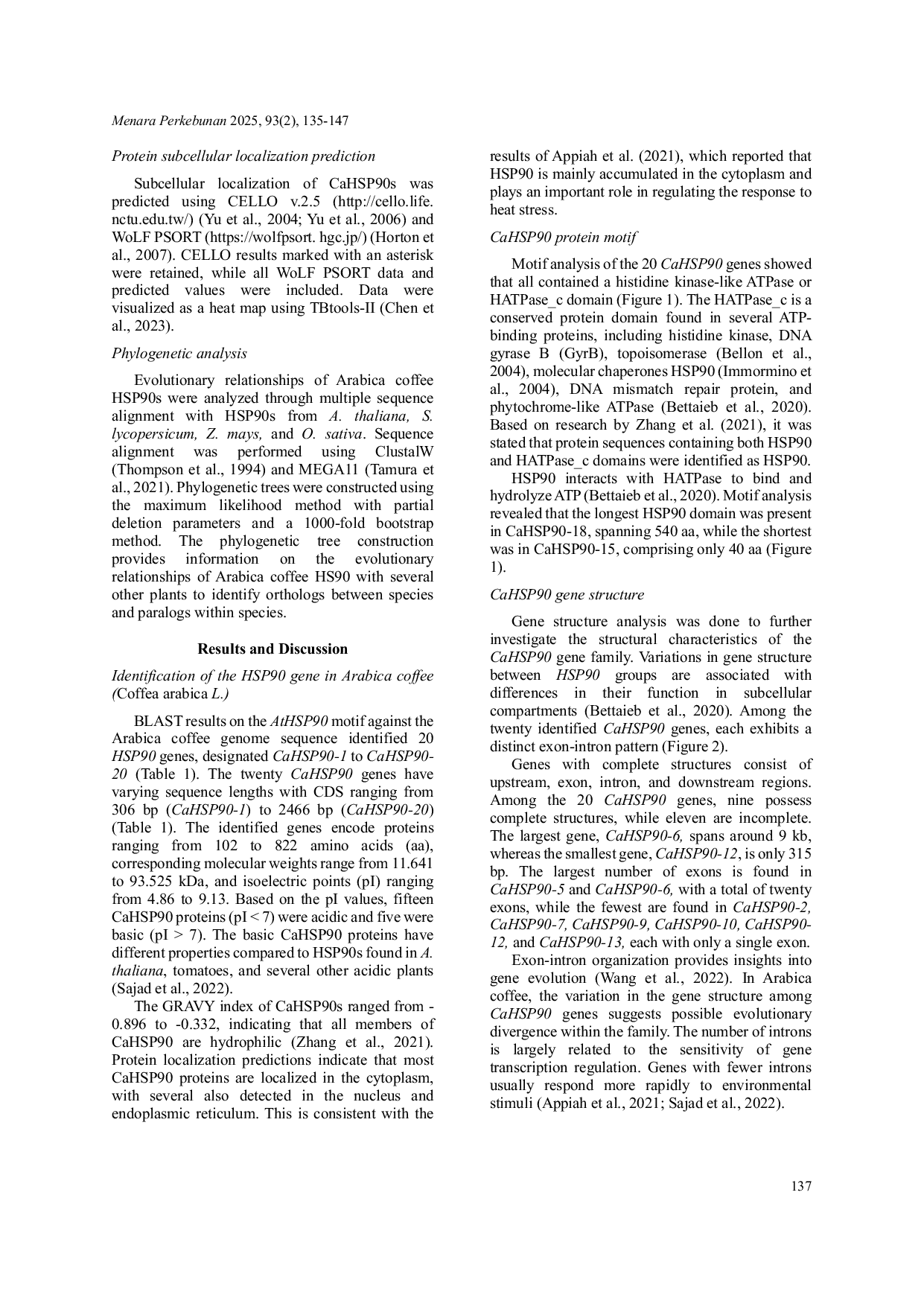JURIS In Silico Study Identification and Characterization of Heat Shock Protein 90 HSP90 in Arabica Coffee Coffea Arabica L