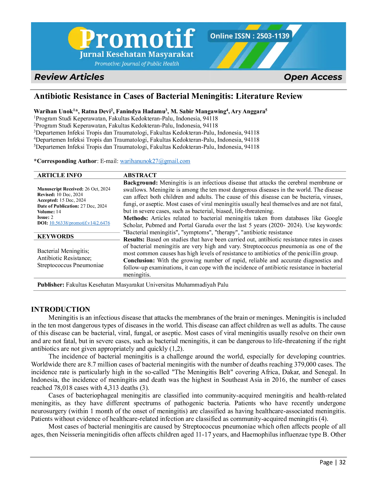 JURIS Antibiotic Resistance in Cases of Bacterial Meningitis Literature Review