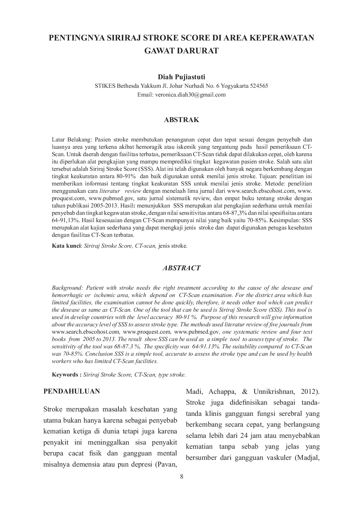 JURIS Pentingnya Siriraj Stroke Score di Area Keperawatan Gawat Darurat