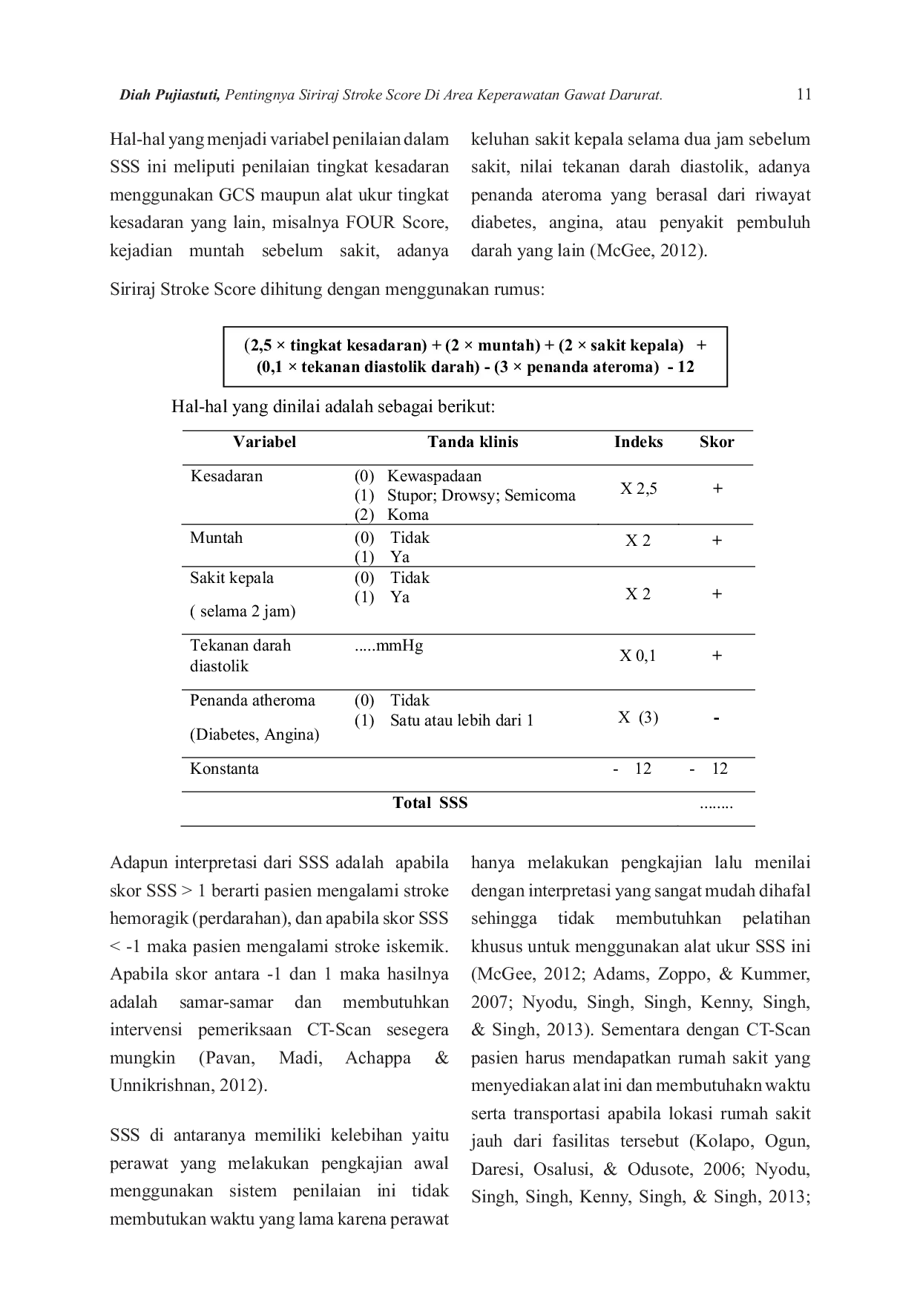 JURIS Pentingnya Siriraj Stroke Score di Area Keperawatan Gawat Darurat