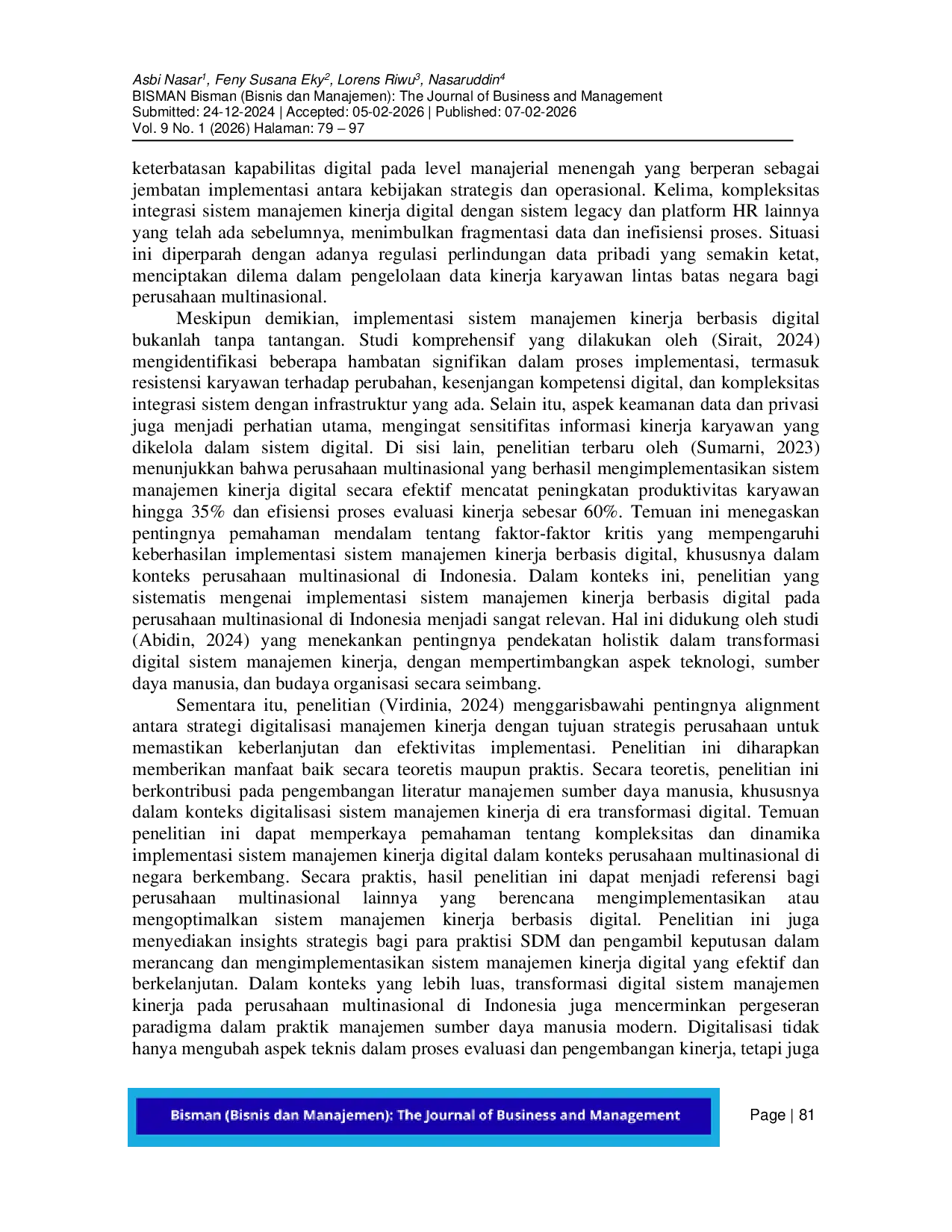 JURIS Implementasi Sistem Manajemen Kinerja Berbasis Digital pada Perusahaan Multinasional di Indonesia Studi Kepustakaan