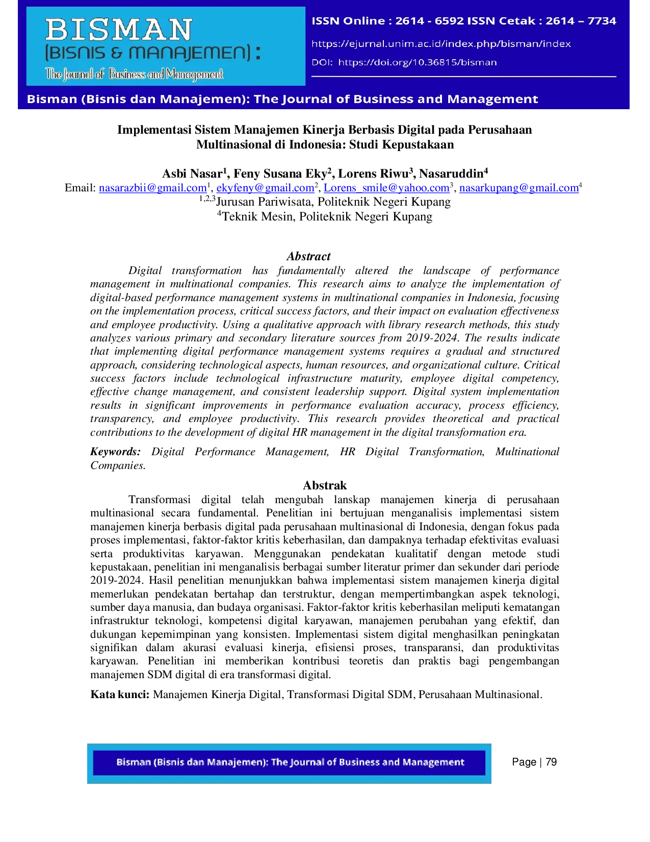 JURIS Implementasi Sistem Manajemen Kinerja Berbasis Digital pada Perusahaan Multinasional di Indonesia Studi Kepustakaan