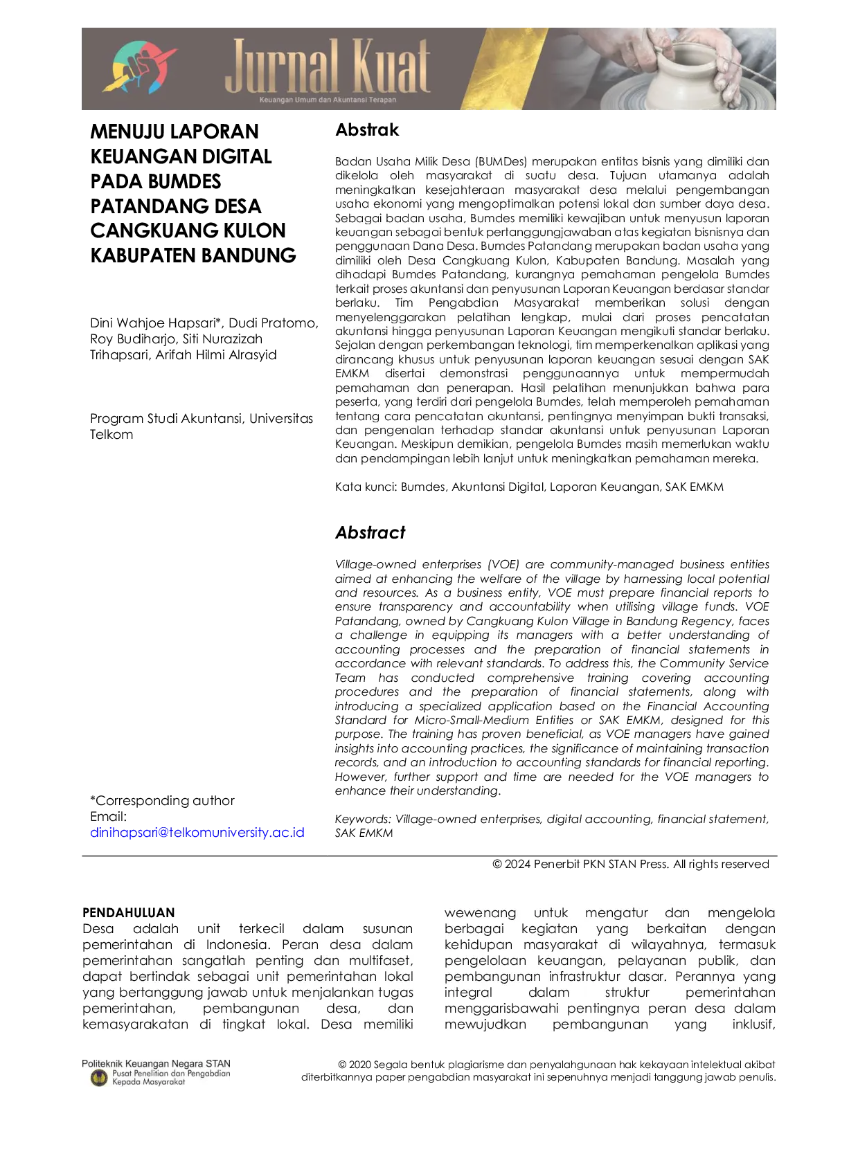 JURIS Menuju Laporan Keuangan Digital pada Bumdes Patandang Desa Cangkuang Kulon Kabupaten Bandung