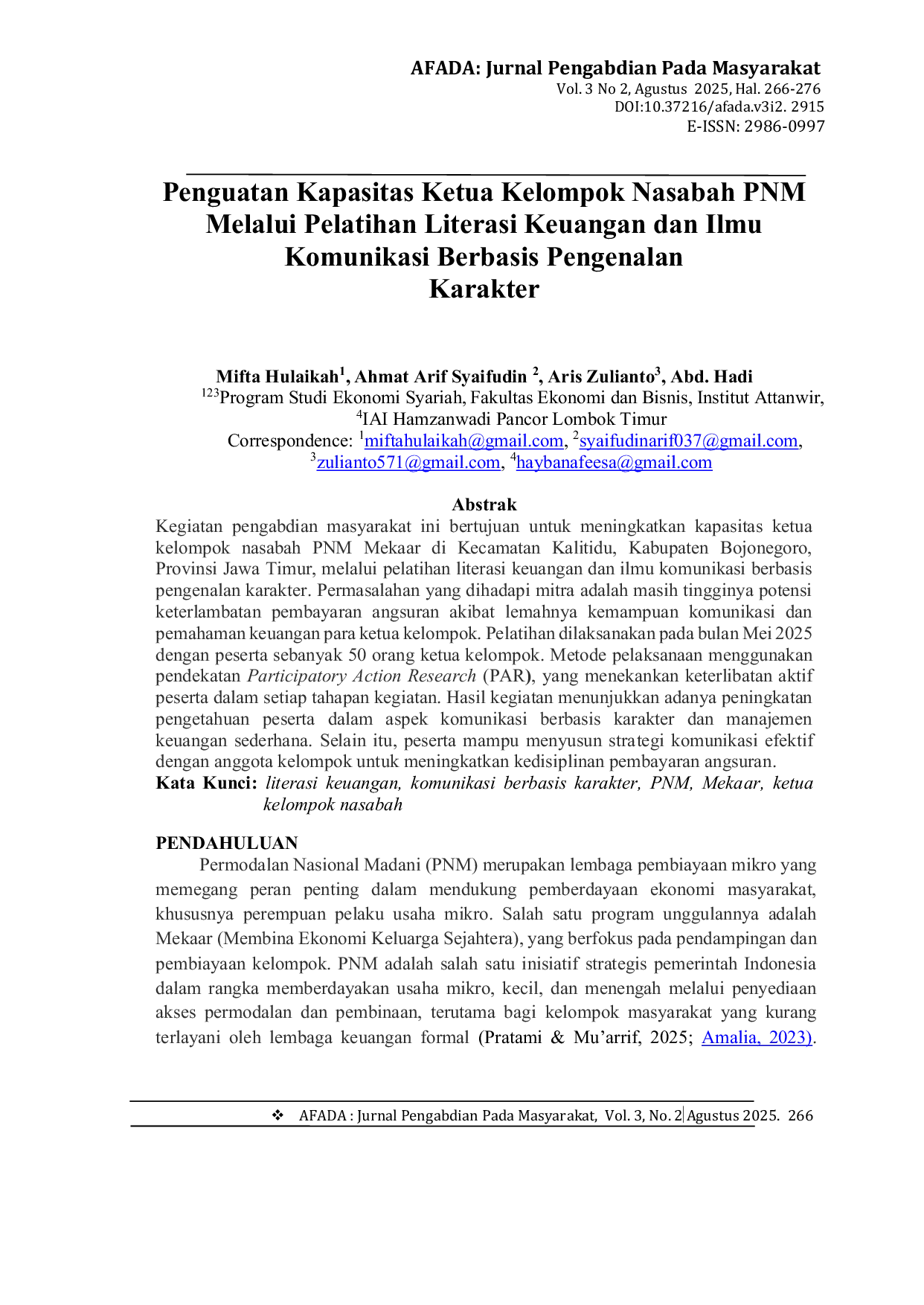 JURIS Penguatan Kapasitas Ketua Kelompok Nasabah PNM Melalui Pelatihan Literasi Keuangan dan Ilmu Komunikasi Berbasis Pengenalan Karakter