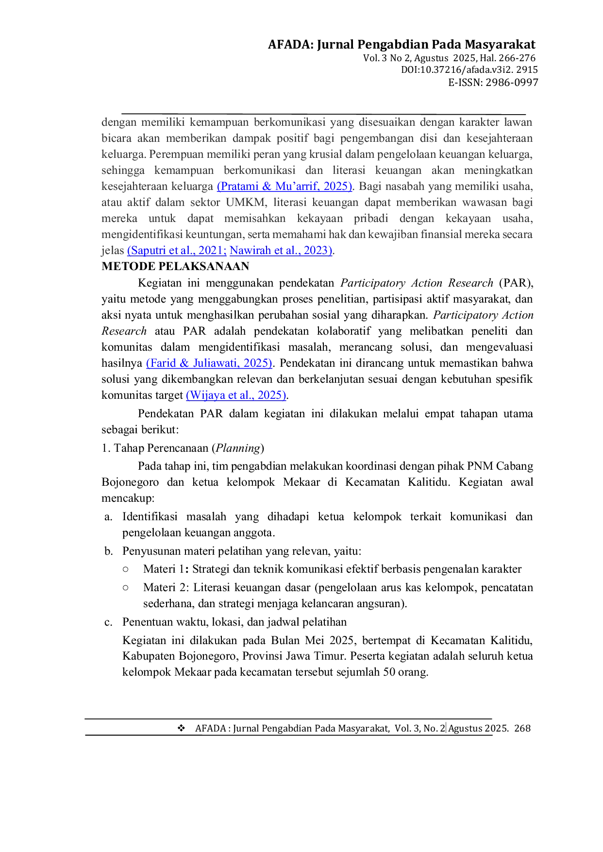 JURIS Penguatan Kapasitas Ketua Kelompok Nasabah PNM Melalui Pelatihan Literasi Keuangan dan Ilmu Komunikasi Berbasis Pengenalan Karakter