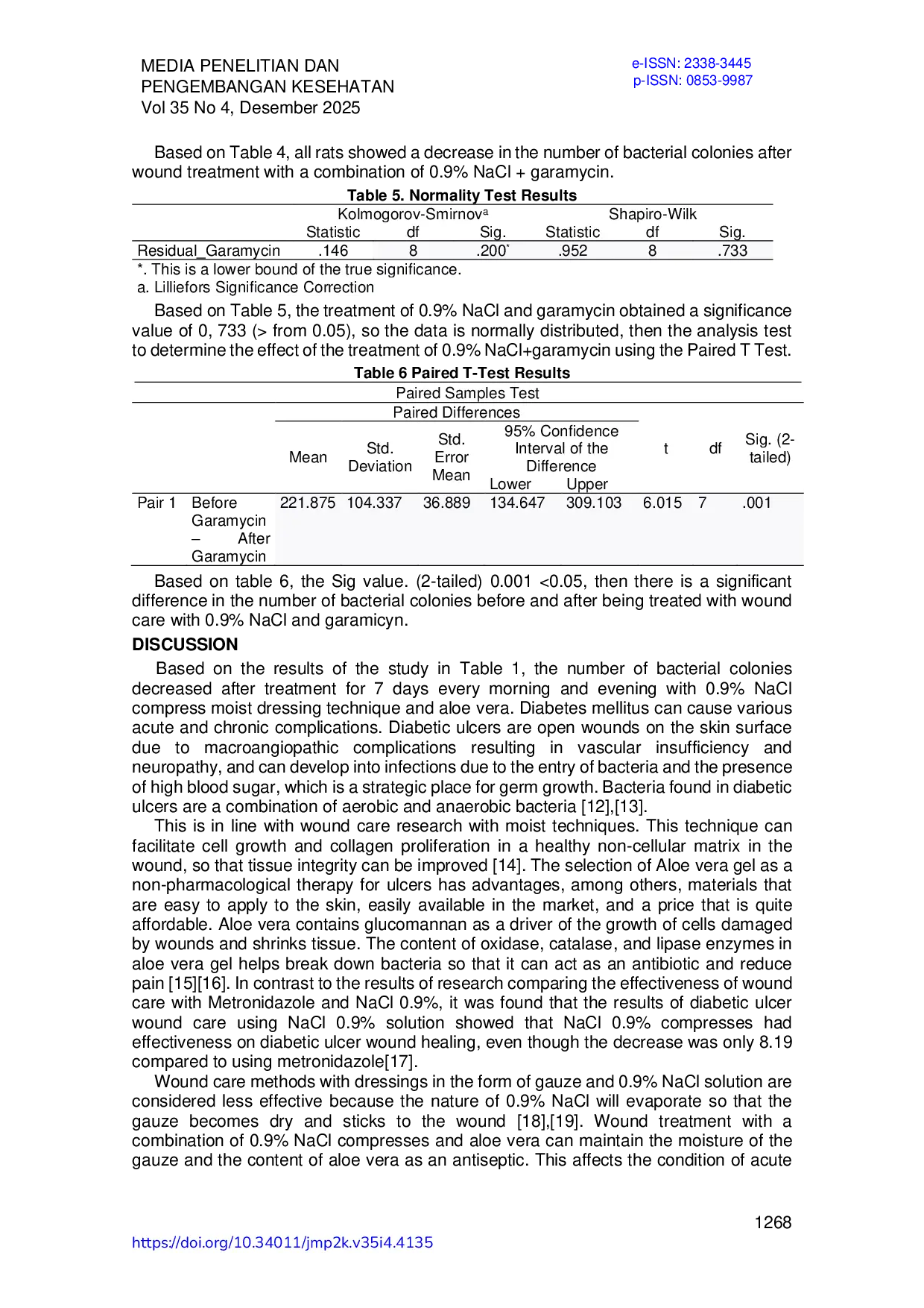 JURIS Effectiveness Of NaCl 0 9 With Garamycin And Aloe Vera On Diabetic Wound Healing In Rats