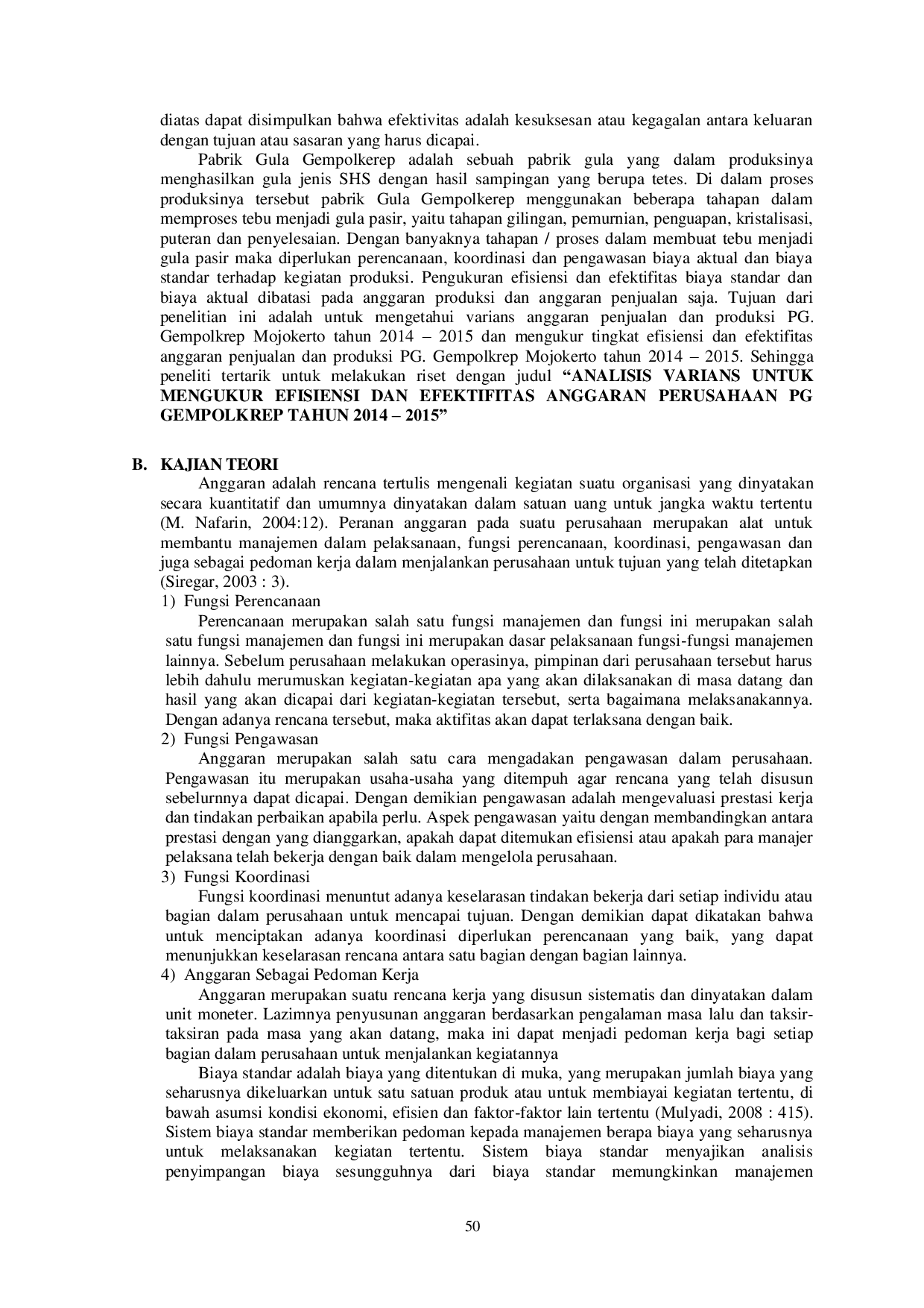 JURIS Analisis Varians Untuk Mengukur Efisiensi dan Efektifitas Anggaran Perusahaan PG Gempolkrep Tahun 2014 2015