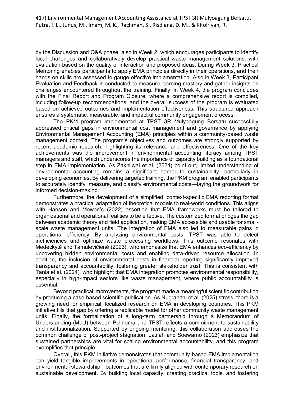 JURIS Environmental Management Accounting Assistance at TPST 3R Mulyoagung Bersatu