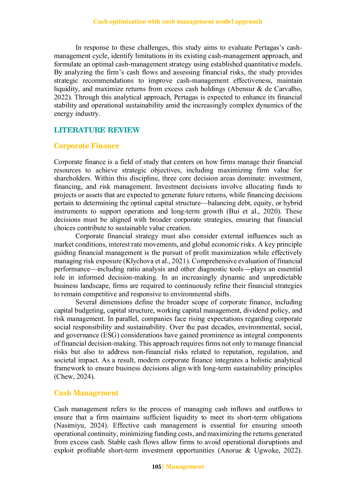 JURIS Cash optimization with cash management model approach The case of PT Pertamina Gas Pertagas