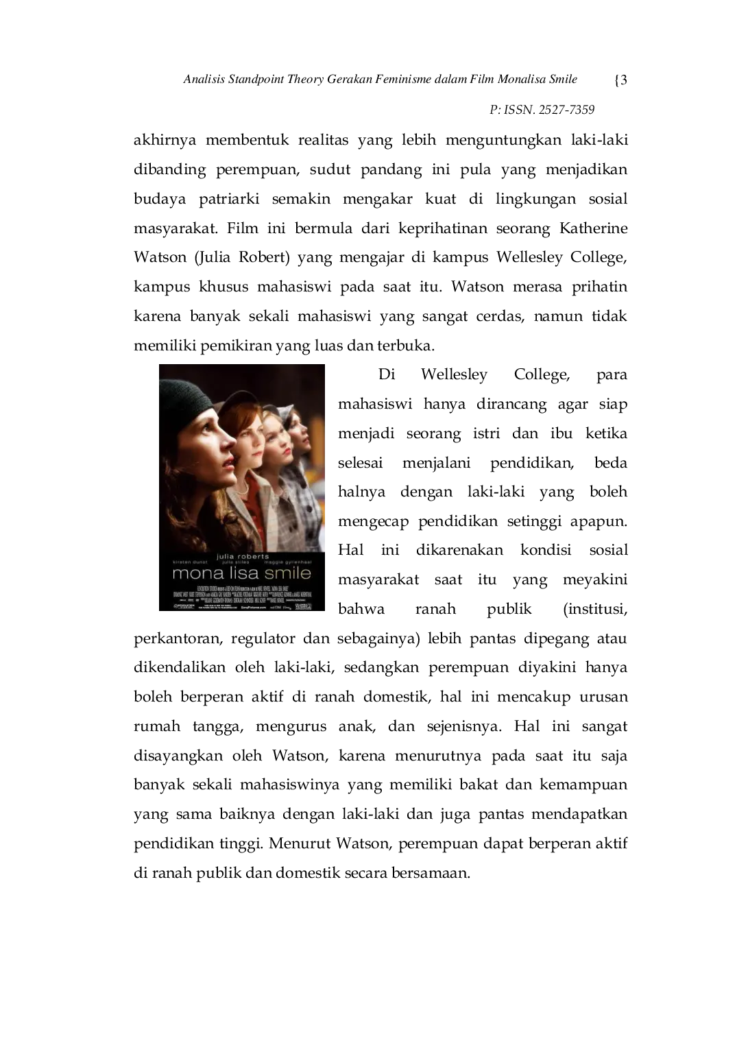 JURIS Analisis Standpoint Theory dan Gerakan Feminisme dalam Film Mona Lisa Smile