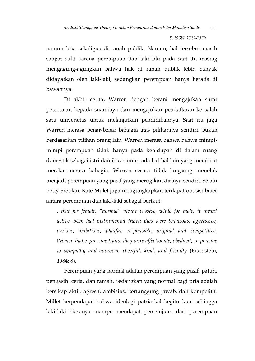 JURIS Analisis Standpoint Theory dan Gerakan Feminisme dalam Film Mona Lisa Smile