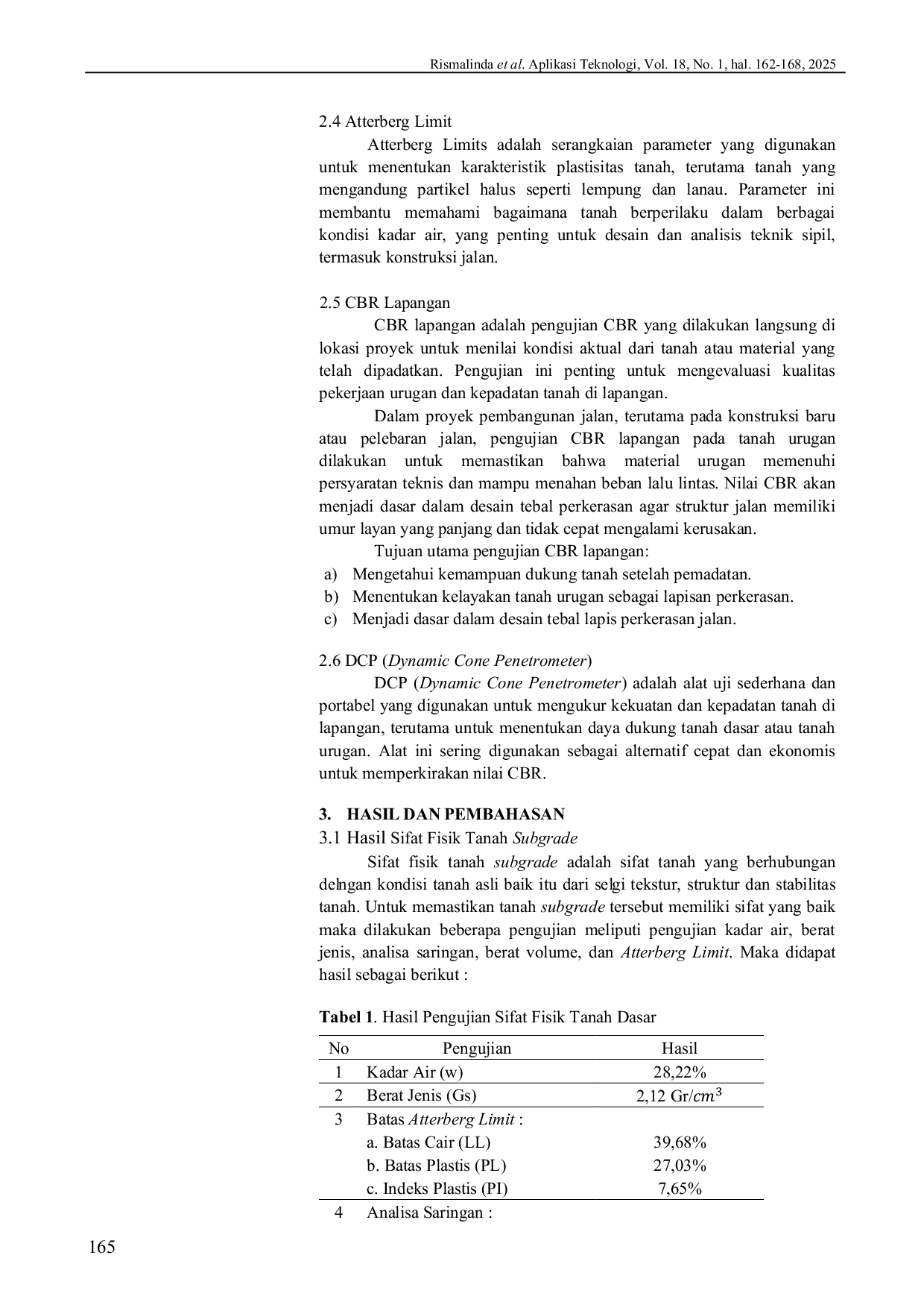 JURIS Analisis Nilai California Bearing Ratio CBR Pada Ruas Jalan Boter Pasir Pengaraian
