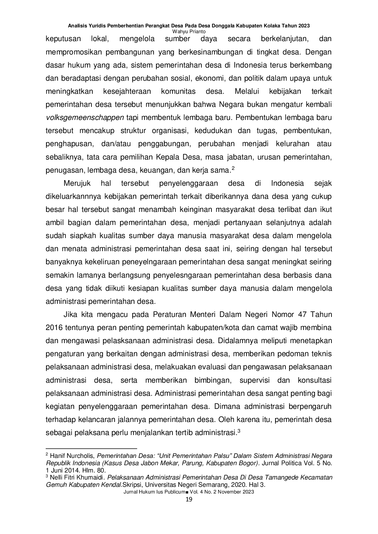 JURIS Analisis Yuridis Pemberhentian Perangkat Desa Pada Desa Donggala Kabupaten Kolaka Tahun 2023