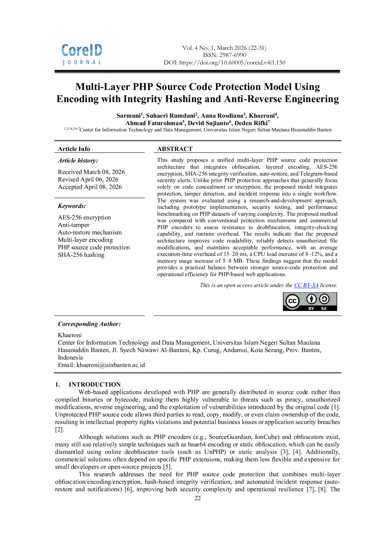 JURIS Multi Layer PHP Source Code Protection Model Using Encoding with Integrity Hashing and Anti Reverse Engineering