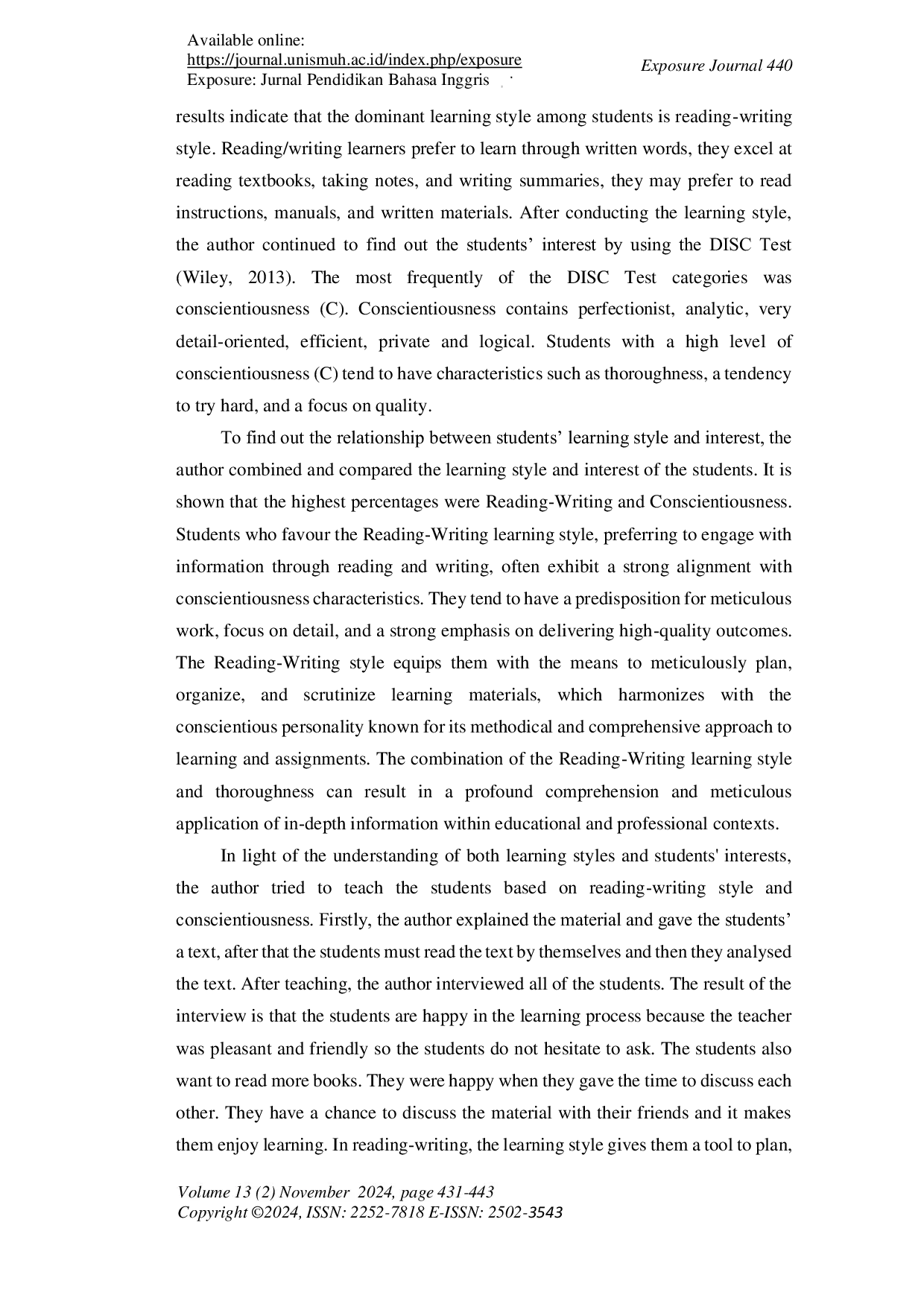 JURIS Improving English Skills Through the Students Interest and Learning Style