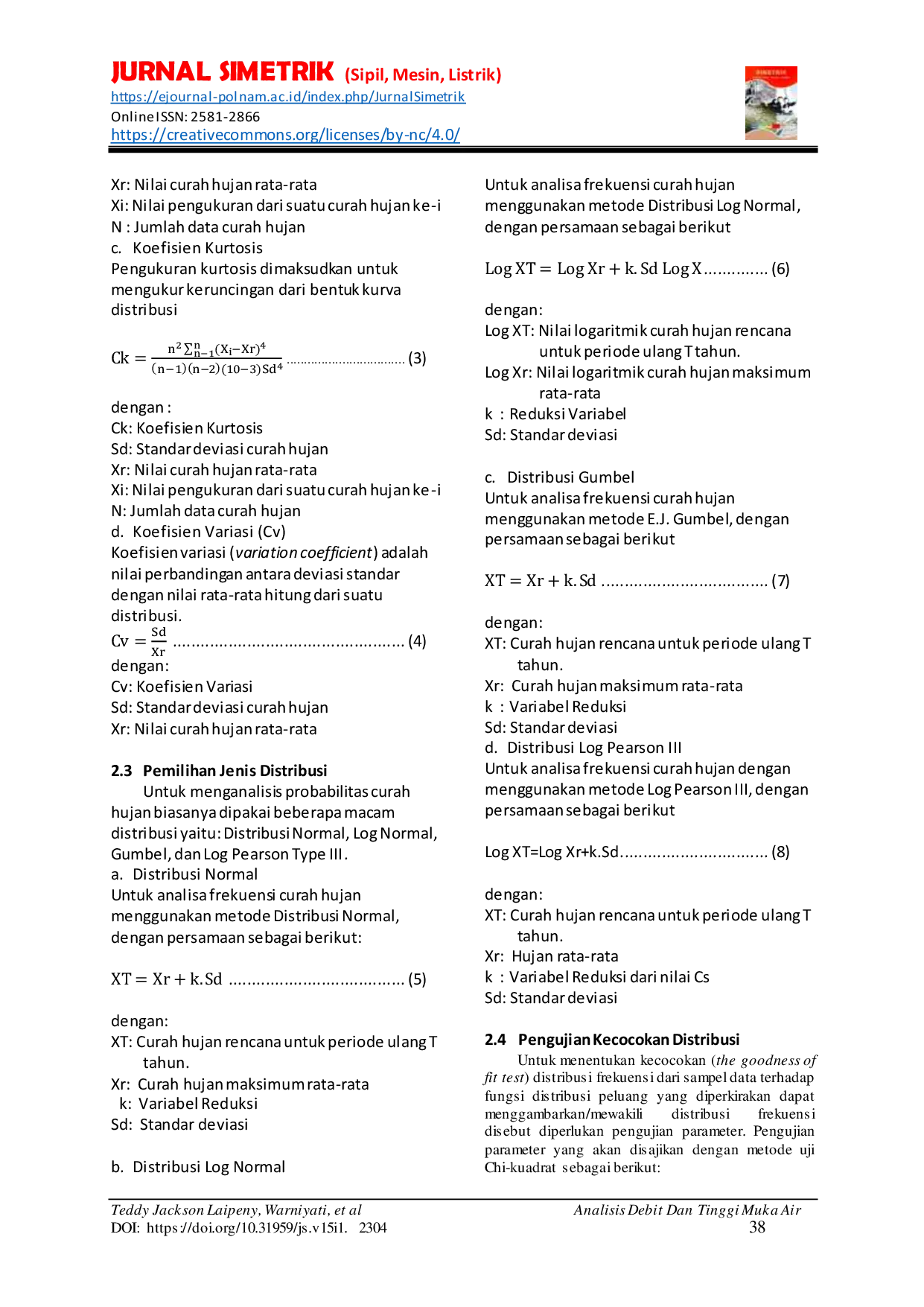 JURIS Analisis Debit dan Tinggi Muka Air Banjir Sungai Way Ruhu Kota Ambon