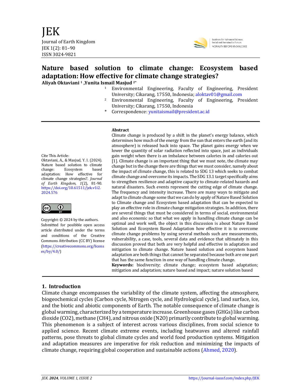 JURIS Nature based solution to climate change Ecosystem based adaptation How effective for climate change strategies