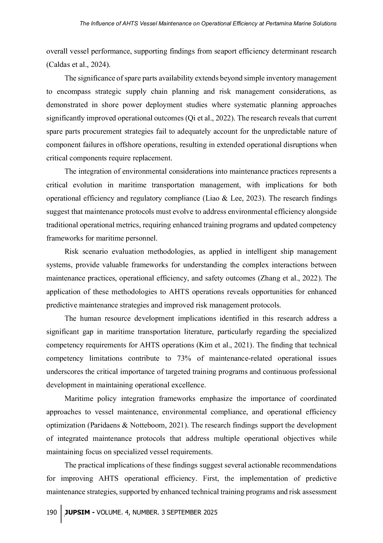 JURIS The Influence of AHTS Vessel Maintenance on Operational Efficiency at Pertamina Marine Solutions