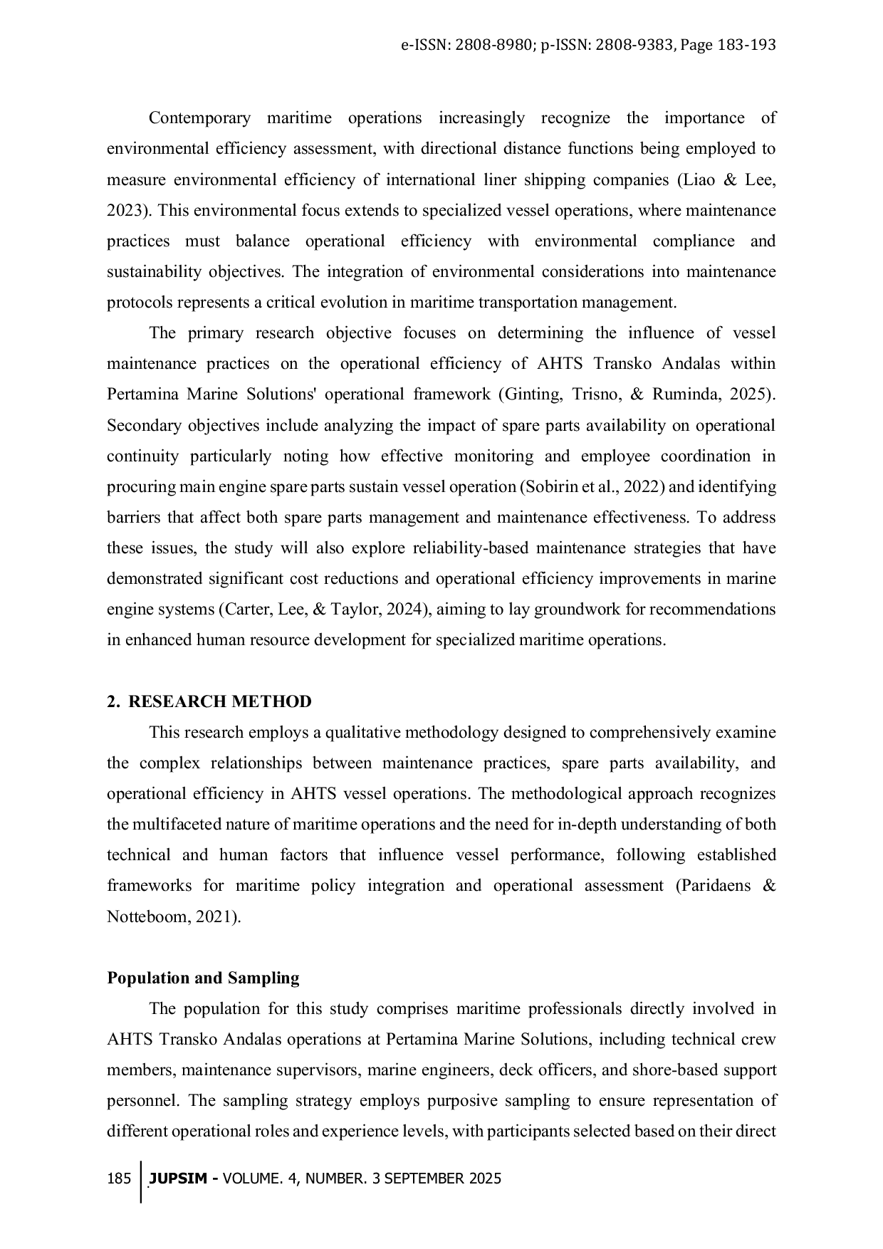 JURIS The Influence of AHTS Vessel Maintenance on Operational Efficiency at Pertamina Marine Solutions