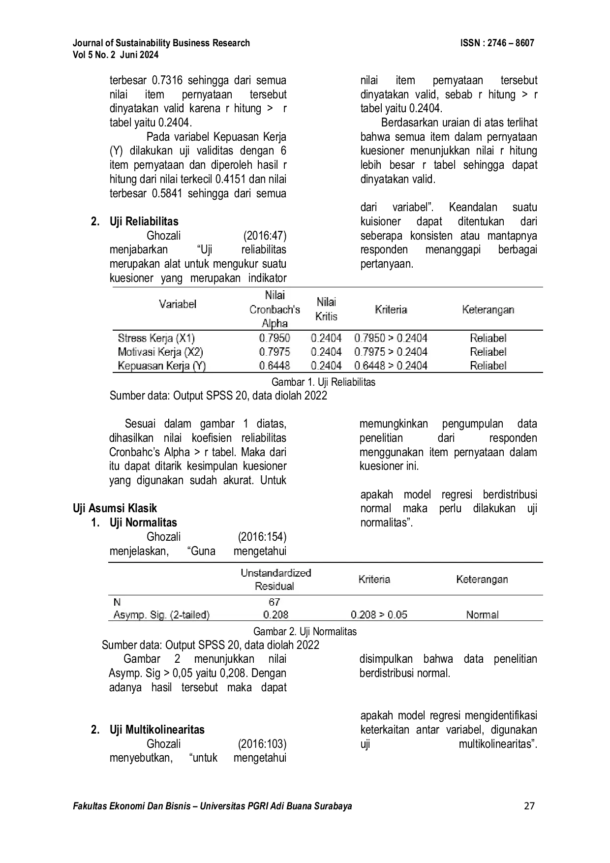 JURIS Pengaruh Stress Kerja Dan Motivasi Kerja Terhadap Kepuasan Kerja Karyawan Pada PT United Motors Centre Di Surabaya