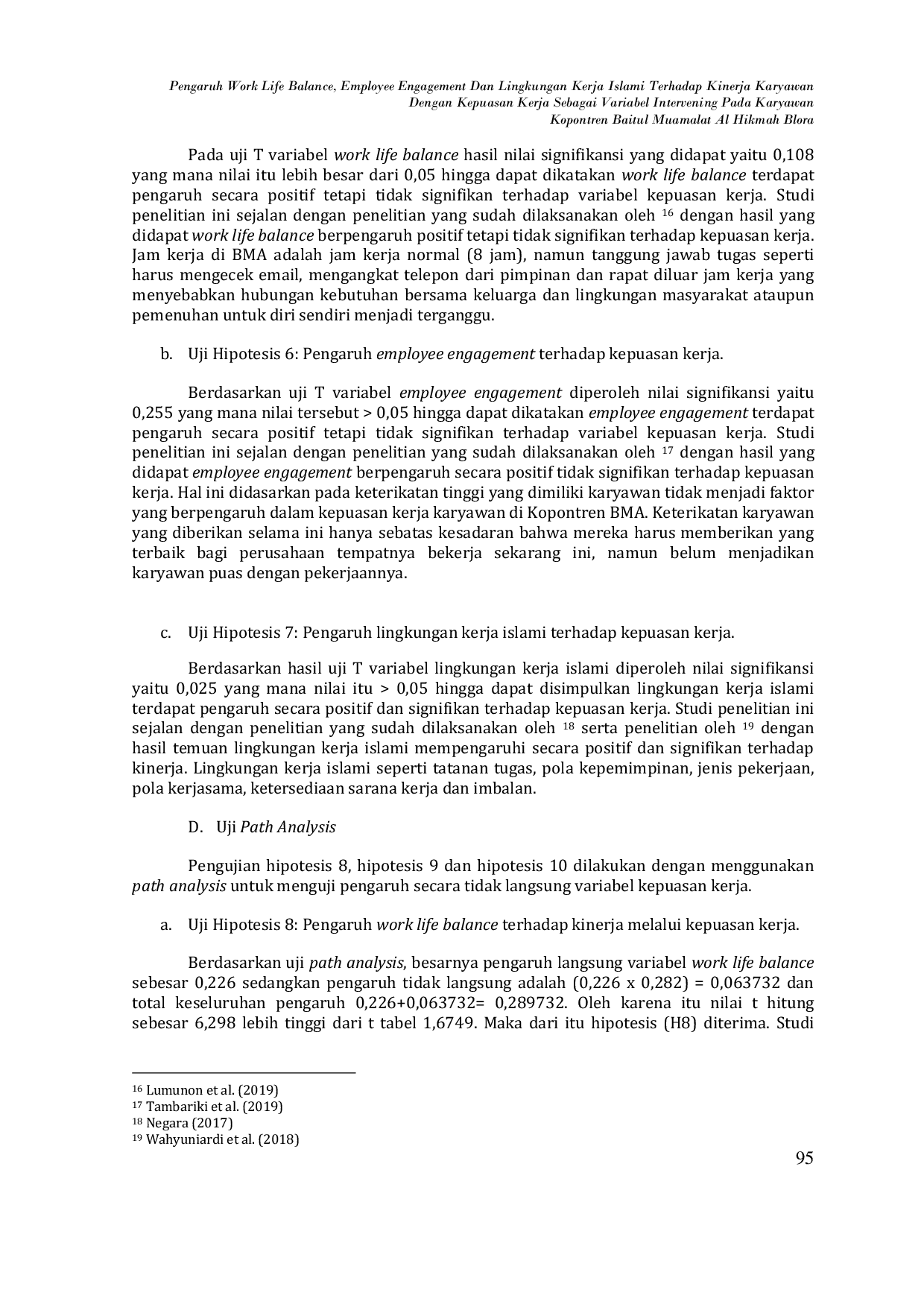 JURIS Pengaruh Work Life Balance Employee Engagement Dan Lingkungan Kerja Islami Terhadap Kinerja Karyawan Dengan Kepuasan Kerja Sebagai Variabel Intervening Pada Karyawan Kopontren Baitul Muamalat Al Hikm