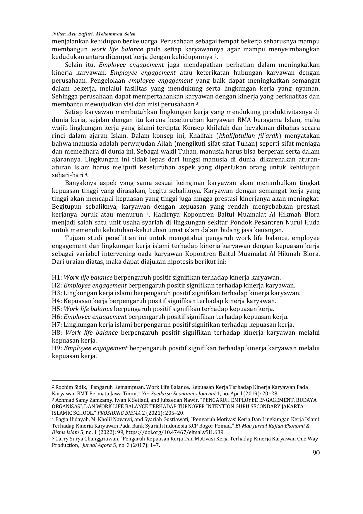 JURIS Pengaruh Work Life Balance Employee Engagement Dan Lingkungan Kerja Islami Terhadap Kinerja Karyawan Dengan Kepuasan Kerja Sebagai Variabel Intervening Pada Karyawan Kopontren Baitul Muamalat Al Hikm