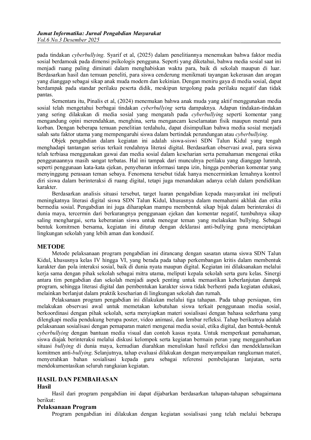 JURIS Literasi Digital untuk Pencegahan Bullying dan Pembentukan Karakter Siswa