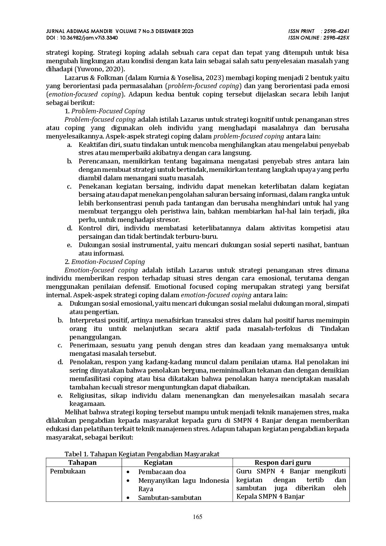 juris Pelatihan Manajemen Stres Kepada Guru SMPN 4 Banjar Buleleng Bali