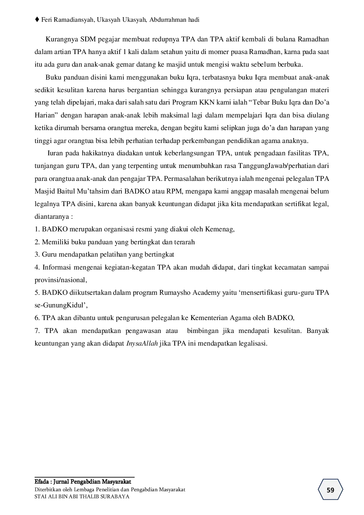 JURIS Optimalisasi TPA Masjid Darul Mu tashim Melalui Mahasiswa KKN STAI Ali Bin Abi Thalib Di Dusun Piyaman II