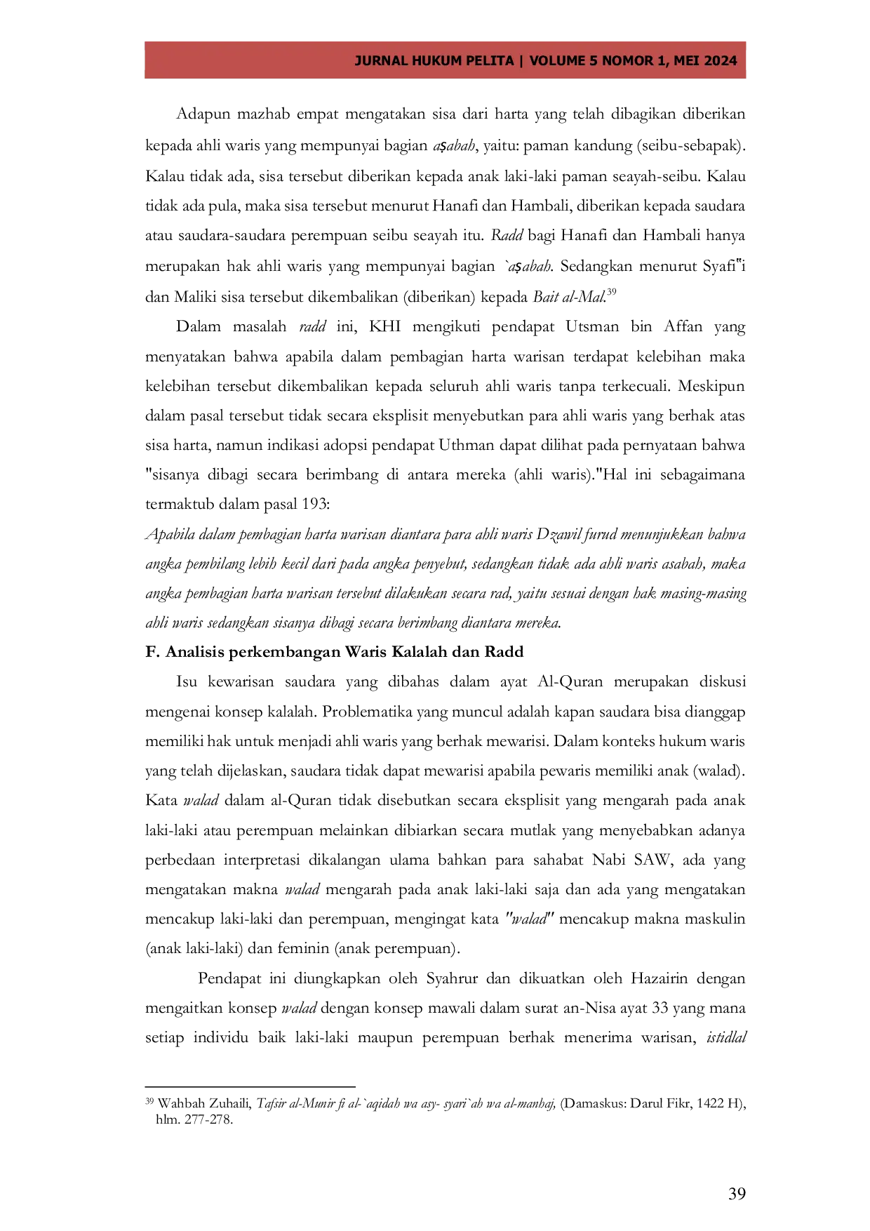 JURIS Problematika Persamaan Hak Dalam Waris dan RAD