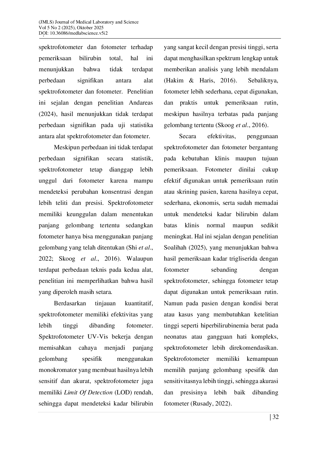 JURIS Efektivitas Spektrofotometer Dibandingkan Fotometer Pada Pemeriksaan Kadar Bilirubin Dengan Sampel Serum