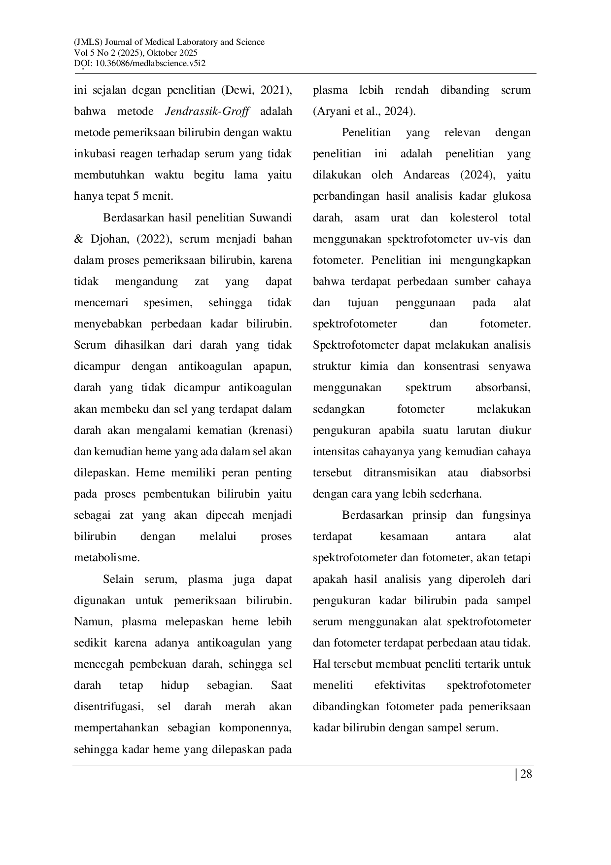 JURIS Efektivitas Spektrofotometer Dibandingkan Fotometer Pada Pemeriksaan Kadar Bilirubin Dengan Sampel Serum