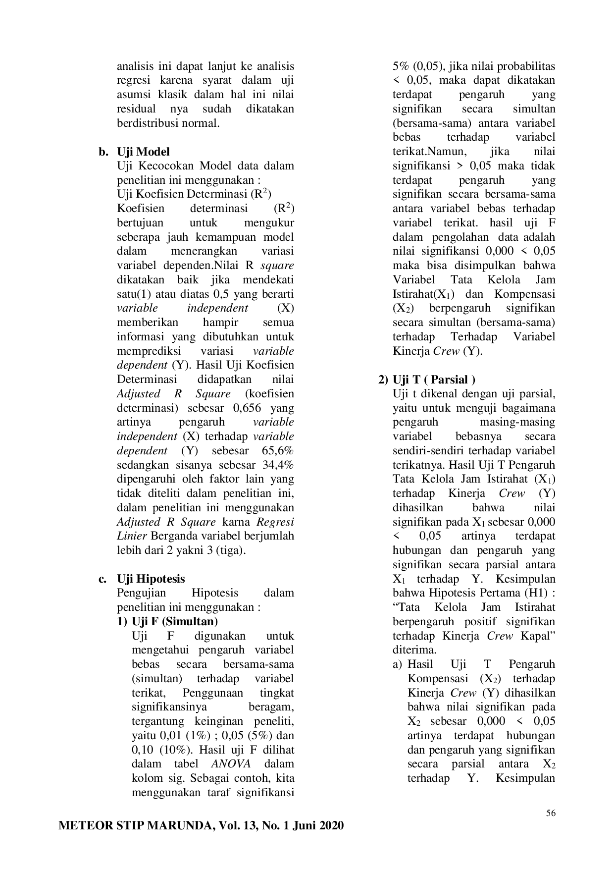 JURIS Pengaruh Tata Kelola Jam Istirahat Dan Kompensasi Terhadap Kinerja Crew Kapal