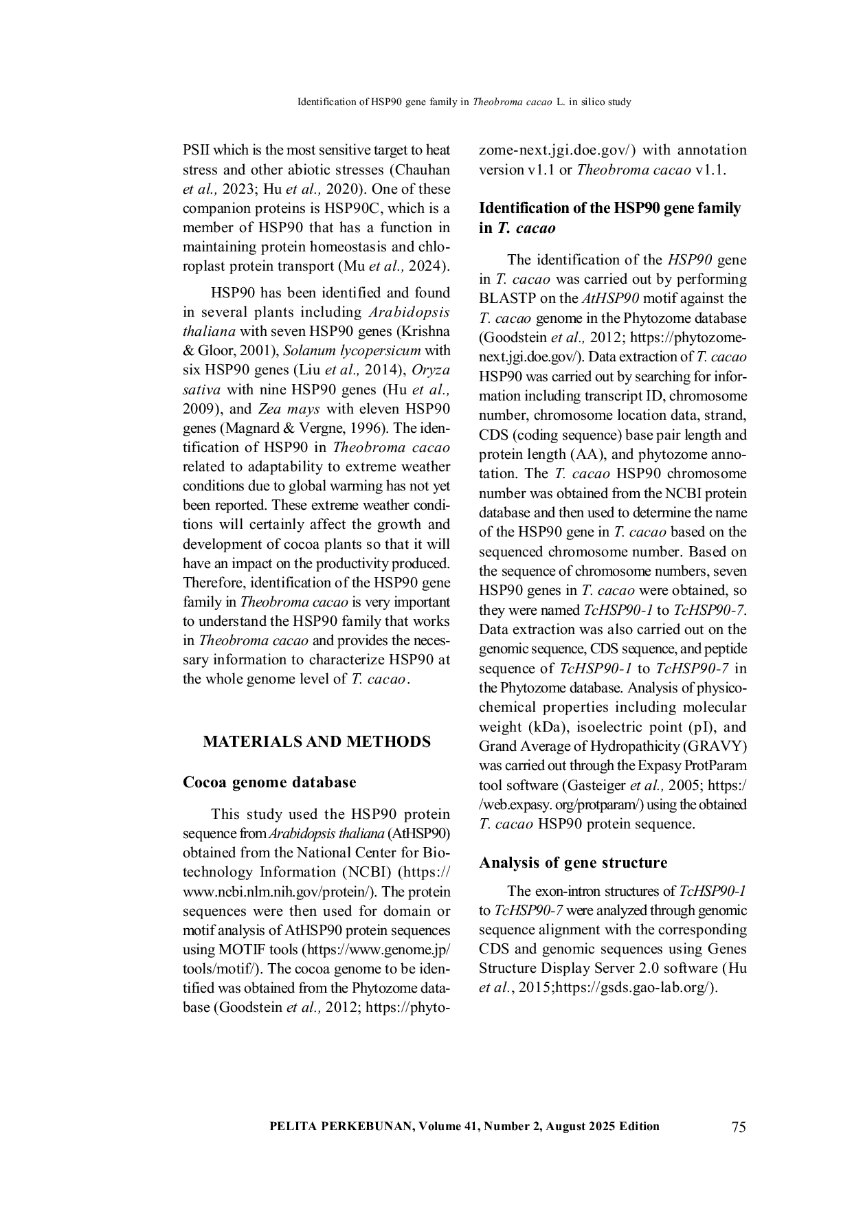 JURIS Identification of Hsp90 Gene Family in Theobroma Cacao L In Silico Study