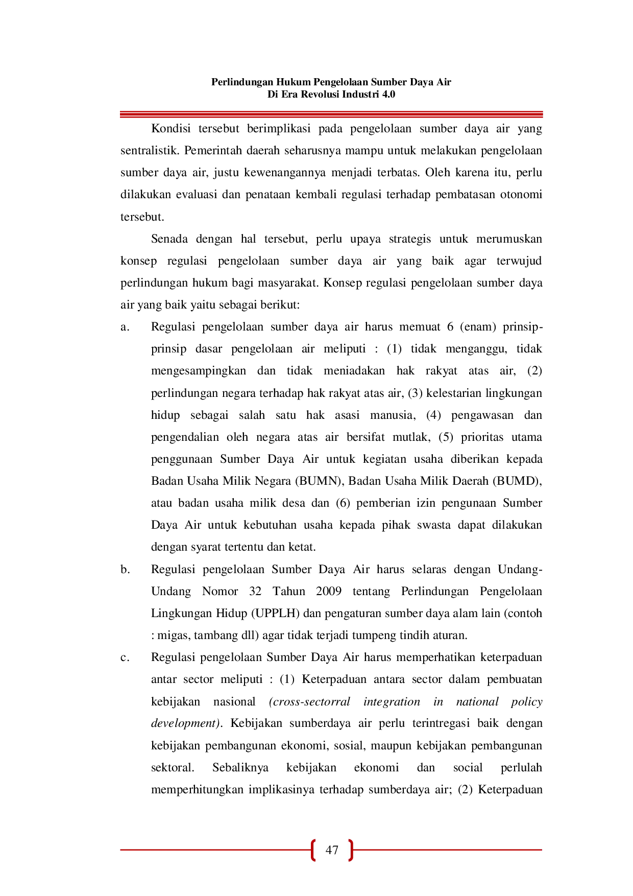 JURIS Perlindungan Hukum Pengelolaan Sumber Daya Air Di Era Revolusi Industri 4 0