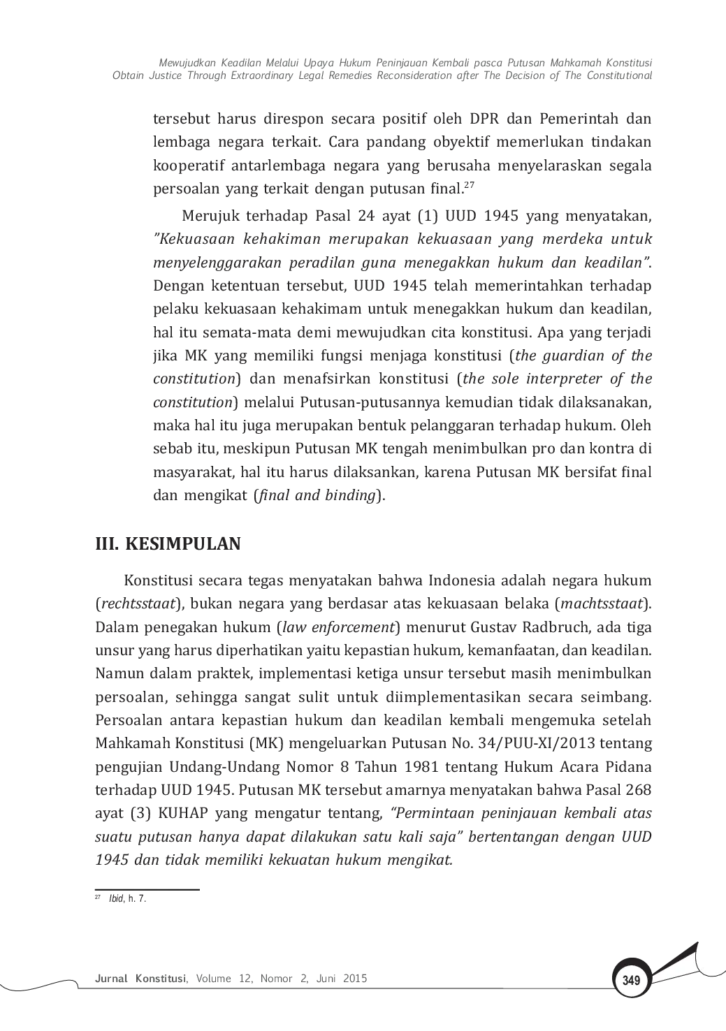 JURIS Mewujudkan Keadilan Melalui Upaya Hukum Peninjauan Kembali pasca Putusan Mahkamah Konstitusi