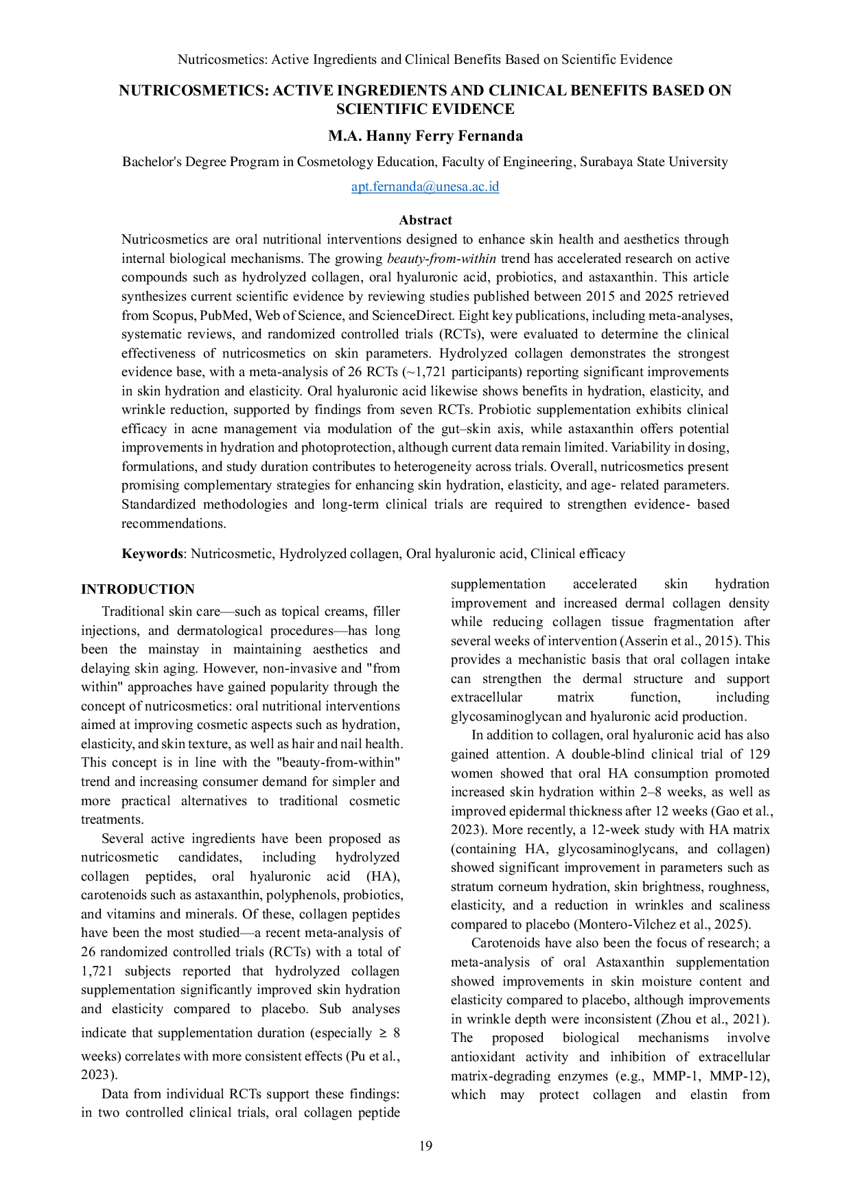 JURIS Nutricosmetics Active Ingredients and Clinical Benefits Based on Scientific Evidence