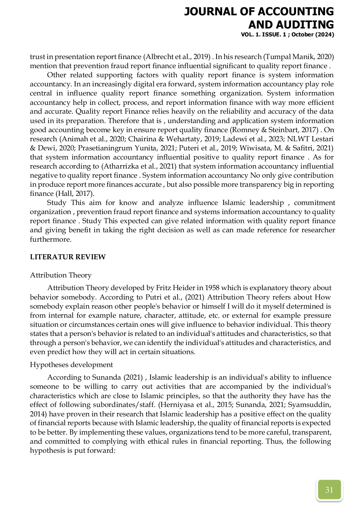 JURIS Influence Islamic leadership Commitment Organization Prevention Fraud Report Finance and Systems Information Accountancy to Quality Report Finance