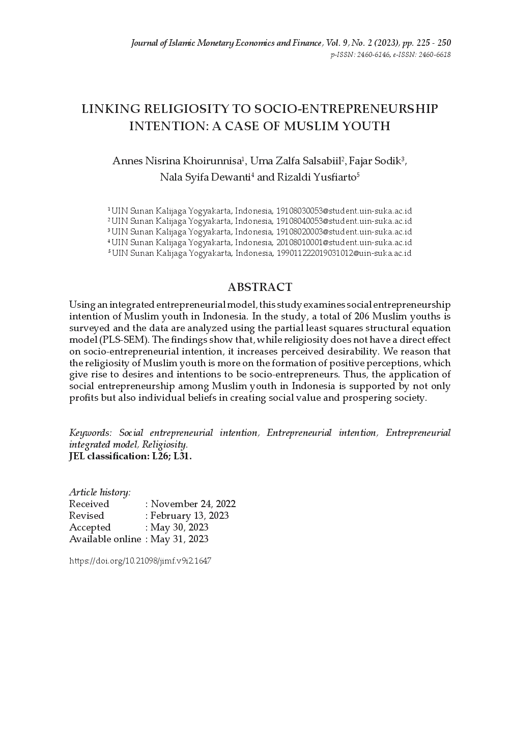 juris Linking Religiosity to Socio Entrepreneurship Intention A Case of Muslim Youth