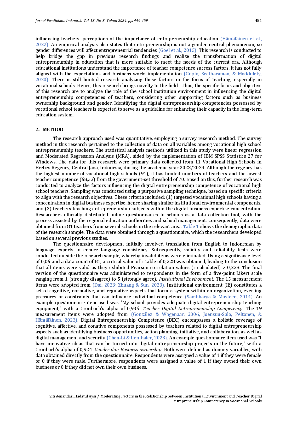 juris Faktor Moderasi Hubungan Lingkungan Kelembagaan dengan Kompetensi Kewirausahaan Digital Guru di SMK