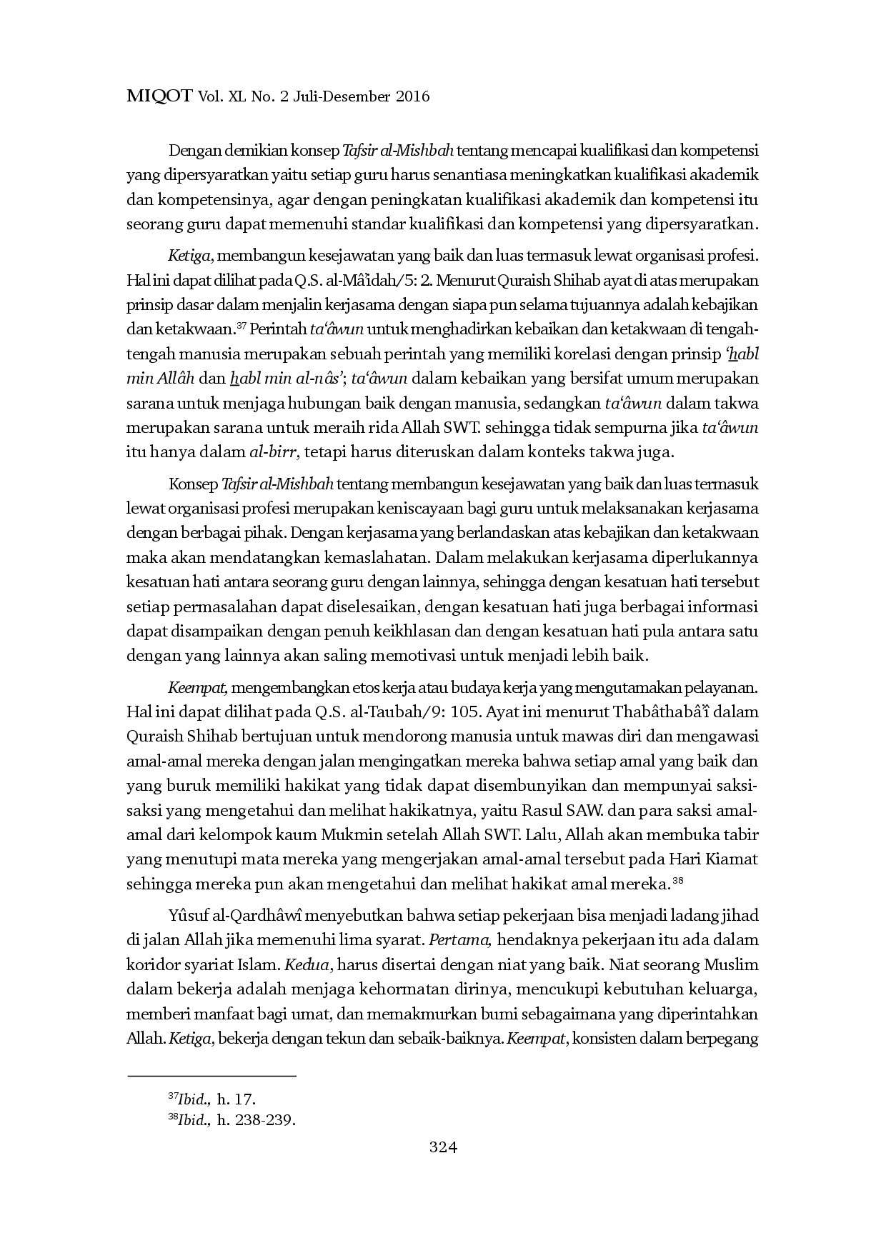 juris Profesionalitas Guru Menurut M Quraish Shihab Dalam Tafsir Al Mishbah