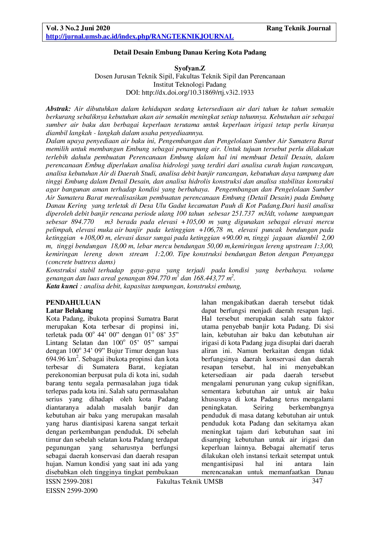 JURIS Detail Desain Embung Danau Kering Kota Padang