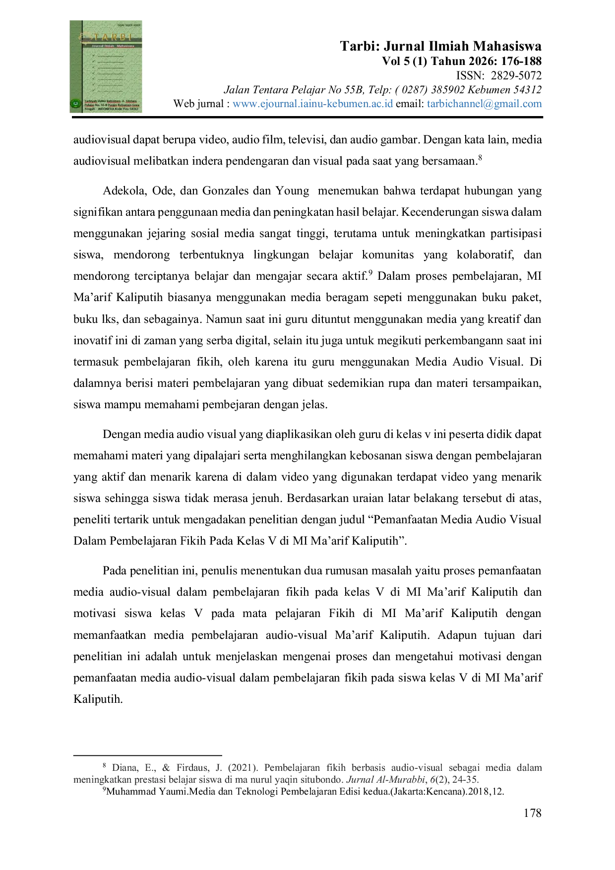 JURIS Pemanfaatan Media Audio Visual Dalam Pembelajaran Fikih Pada Kelas V di MI Ma arif Kaliputih Alian
