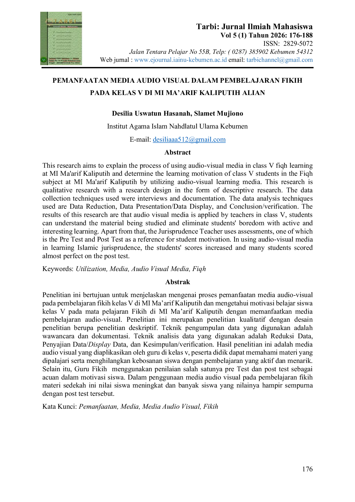 JURIS Pemanfaatan Media Audio Visual Dalam Pembelajaran Fikih Pada Kelas V di MI Ma arif Kaliputih Alian