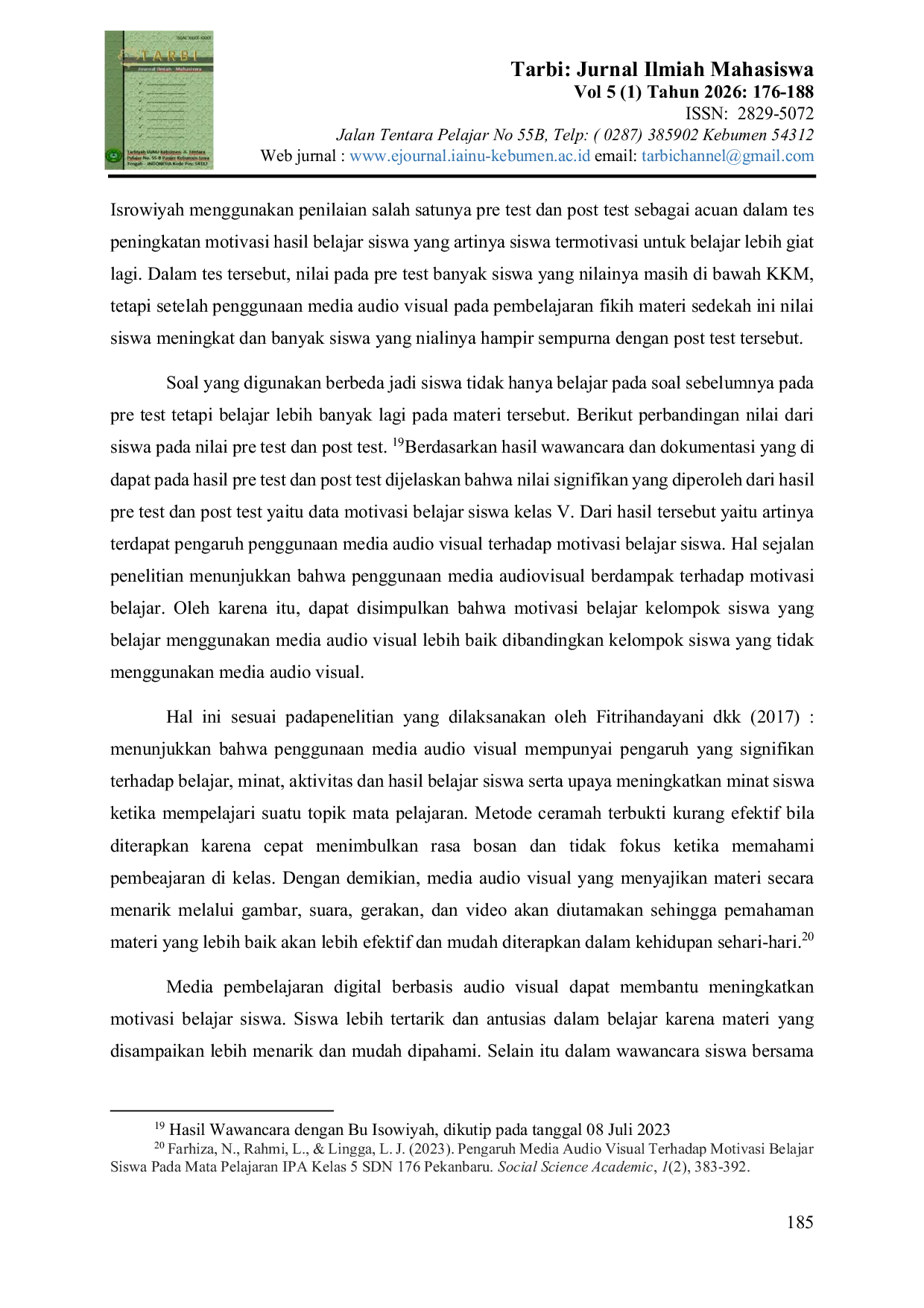 JURIS Pemanfaatan Media Audio Visual Dalam Pembelajaran Fikih Pada Kelas V di MI Ma arif Kaliputih Alian