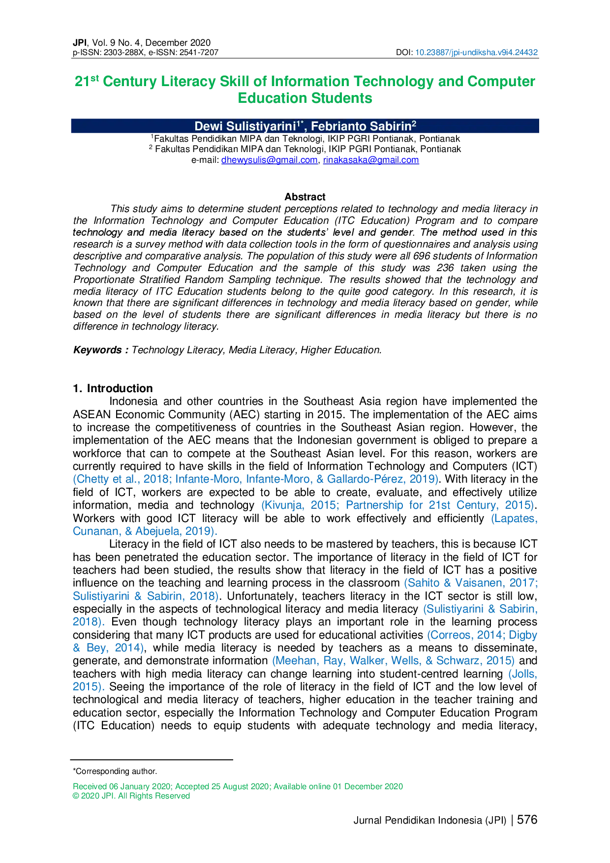 juris 21st Century Literacy Skill of Information Technology and Computer Education Students