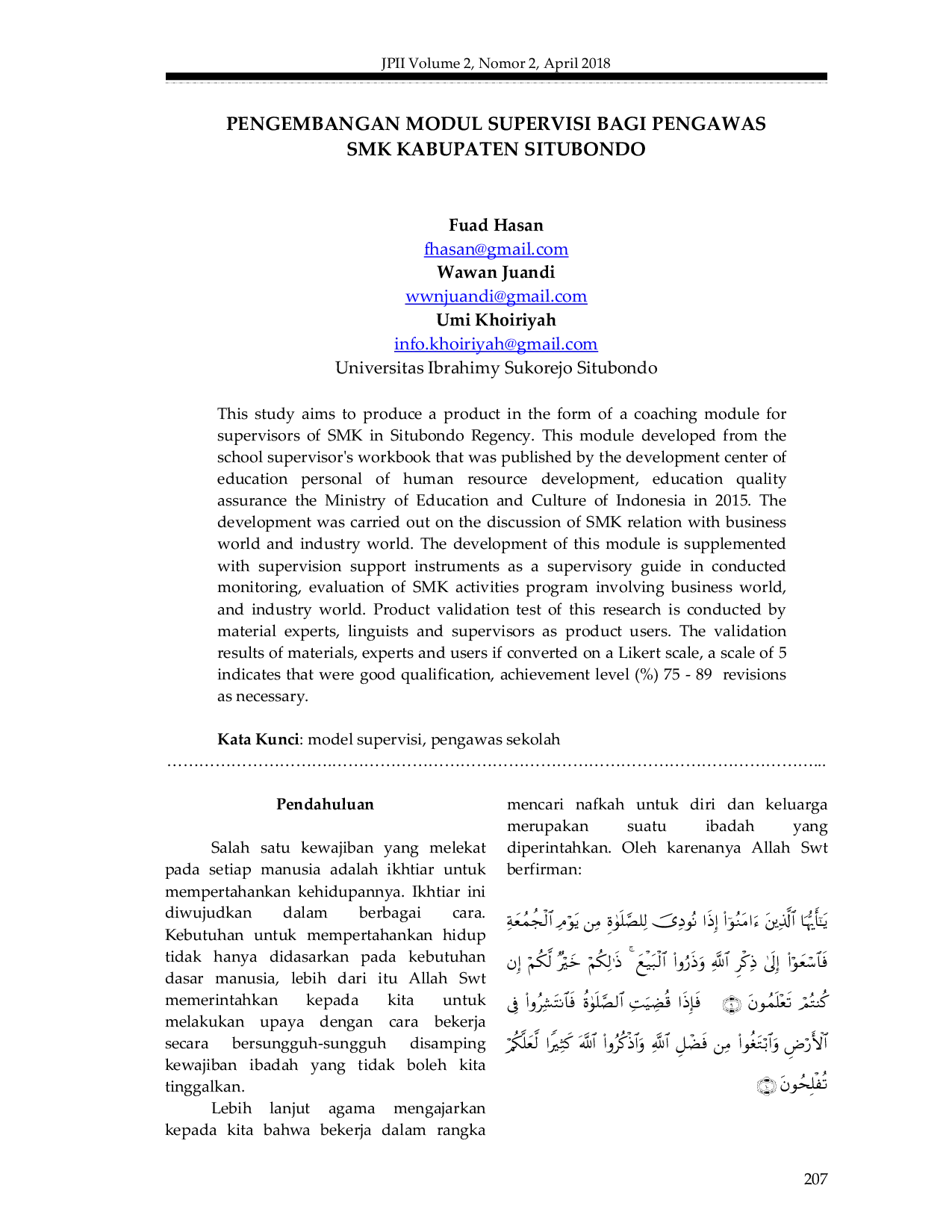 JURIS Pengembangan Modul Supervisi Bagi Pengawas SMK Kabupaten Situbondo