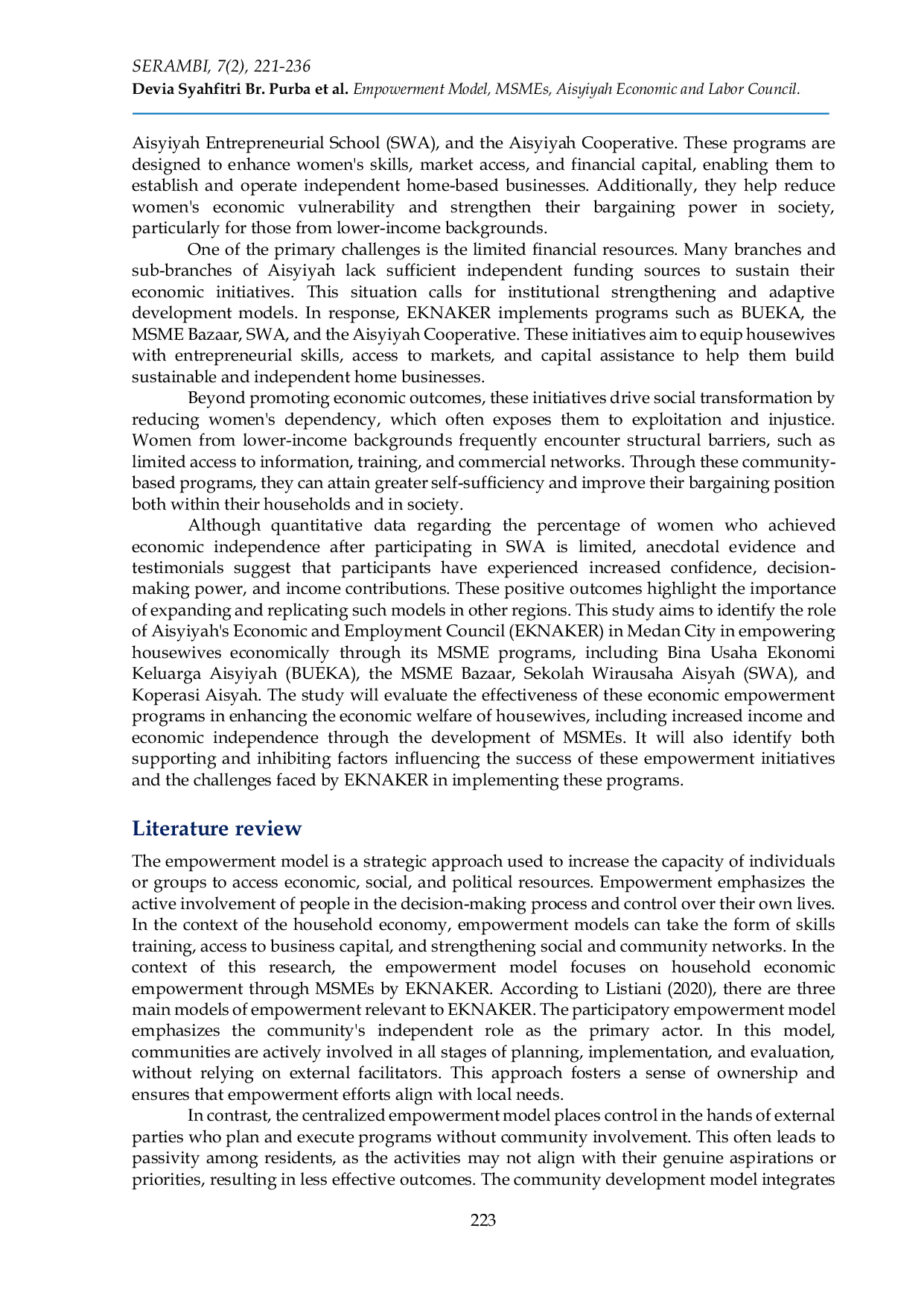 JURIS Household economic empowerment model Case study of Aisyiyah Eknaker assembly Medan city