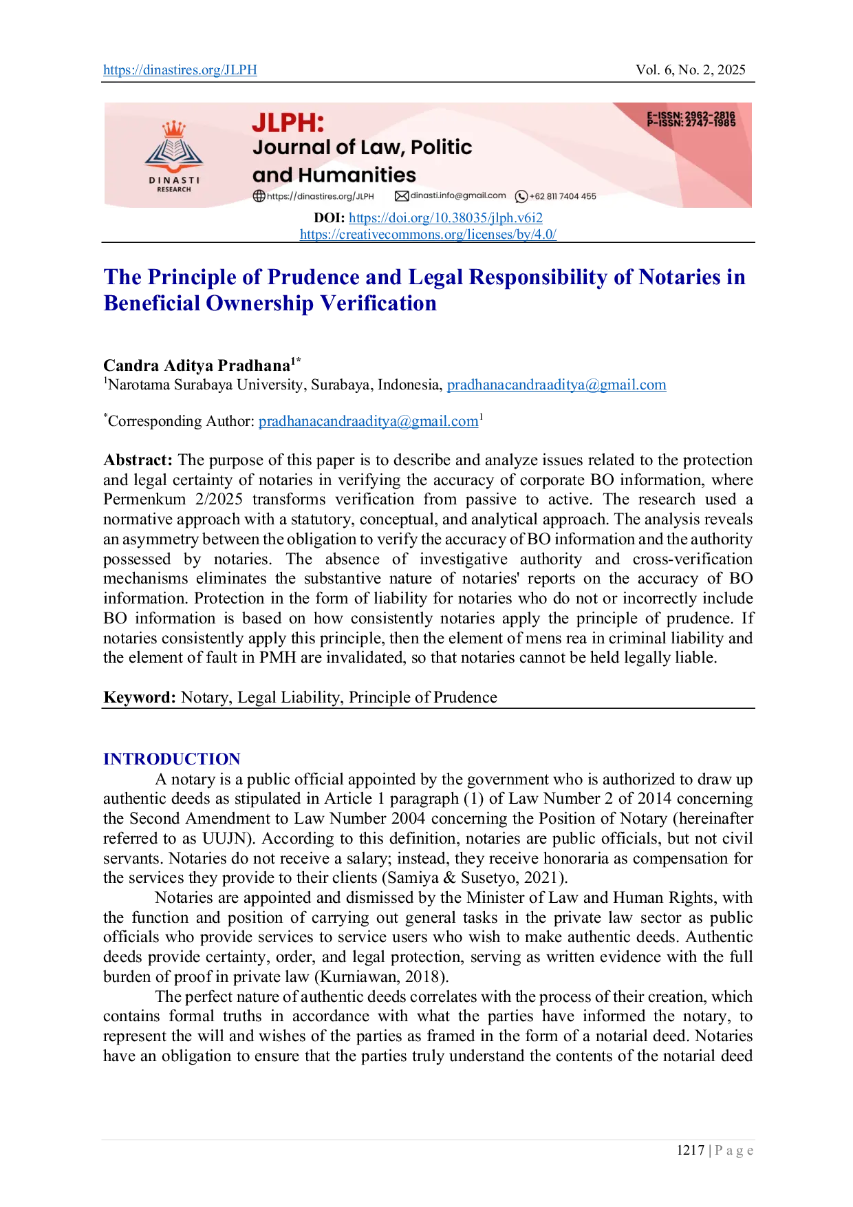 JURIS The Principle of Prudence and Legal Responsibility of Notaries in Beneficial Ownership Verification